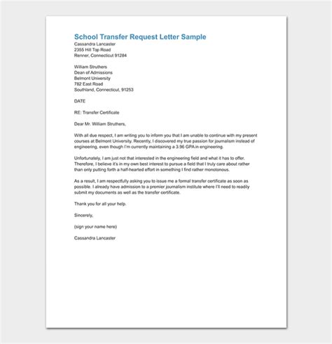 23 School Transfer Letter Free Sample And Format