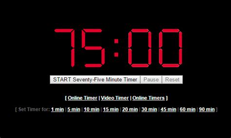 Back to 50 set timer for 5 mins. 75 Minute Timer (4500 Seconds) - Online Timer
