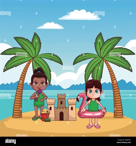 Kids And Beach Cute Cartoons Stock Vector Image And Art Alamy