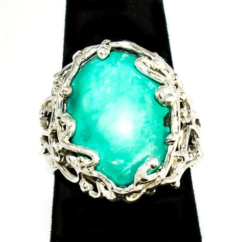 Genuine Turquoise Stone Ring Set In Sterling Silver Size 8 Earth N