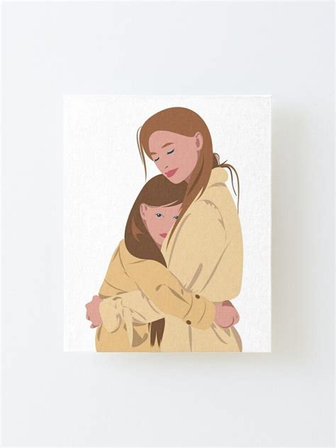 Drawing Of Mother And Daughter Hugging Each Other With Love Mounted