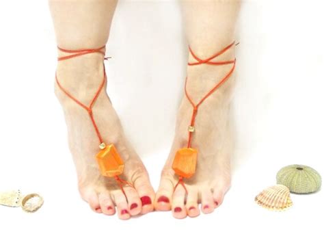 Orange Orange Beaded Barefoot Sandal Chamois Leather