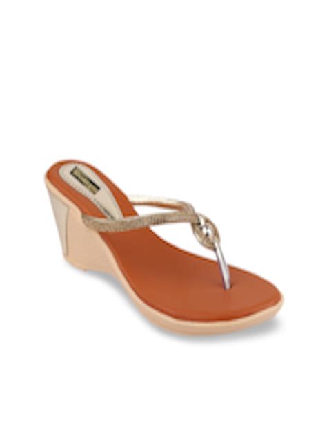 Buy Shoetopia Women Gold Toned Solid Wedges Heels For Women 9394431