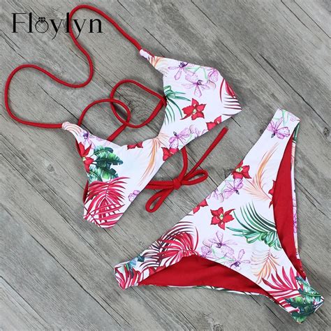 Floylyn Triangle Push Up Swimwear Bikini Summer Floral Printed Sexy