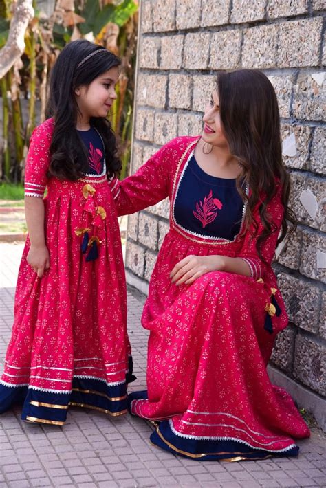indian salwar suit mother daughter dresses printed frok style long flared kurti only with