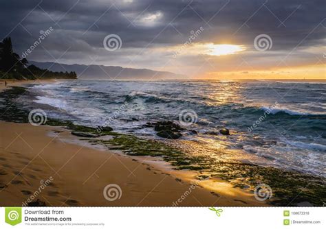 Oahu Hawaii Turtle Beach At Sunset Stock Photo Image