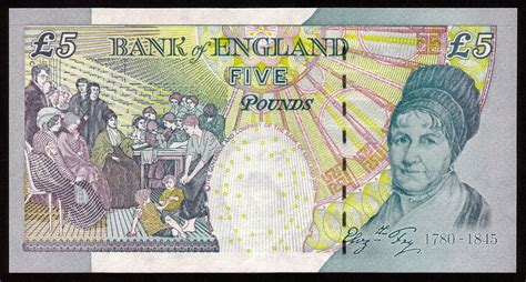 England 5 Pound Sterling Note 2002 Elizabeth Fryworld Banknotes