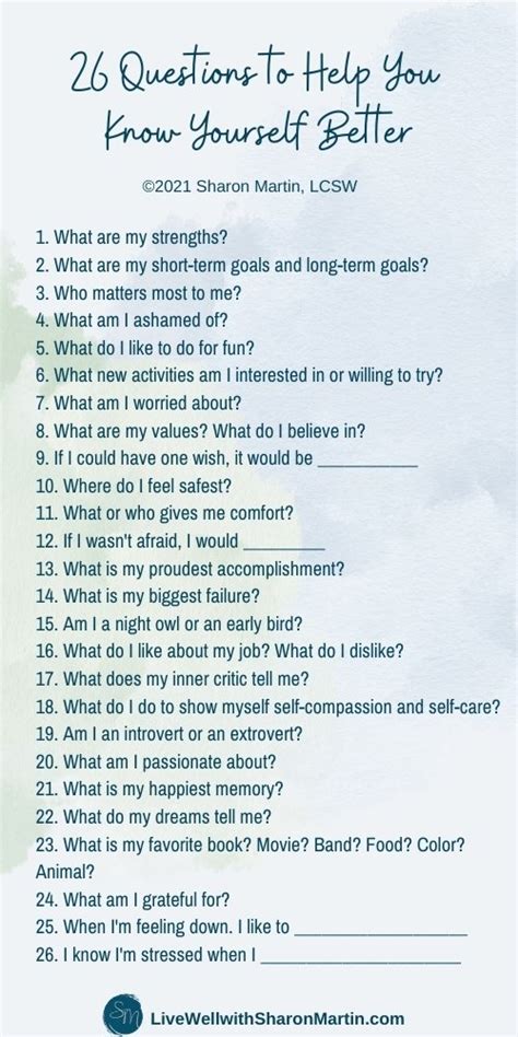26 questions to help you know yourself better live well with sharon martin
