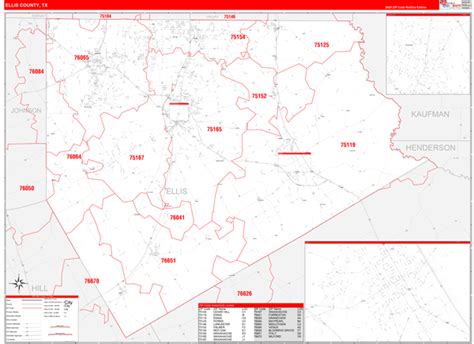 Ellis County Tx Zip Code Wall Map Red Line Style By Marketmaps Mapsales