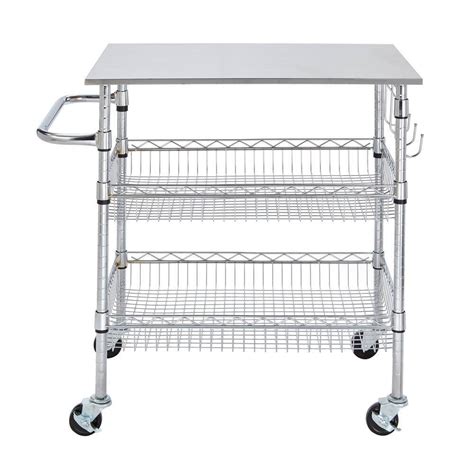 Stylewell Gatefield Chrome Rolling Kitchen Cart With Stainless Top And