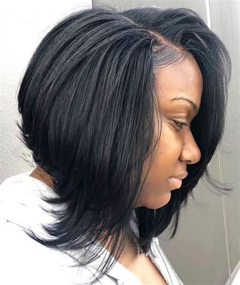 31 Inverted Feathered Black Lob A Sharp Side Part And Laid Edges Set