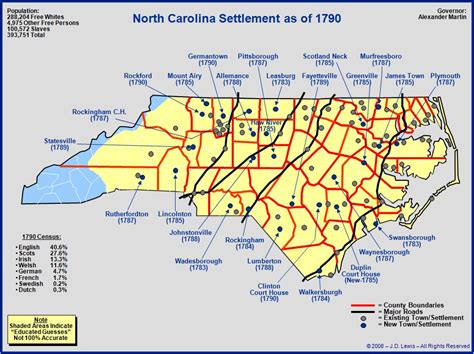 North Carolina Towns Major Roads And Settlement Limits As Of 1790