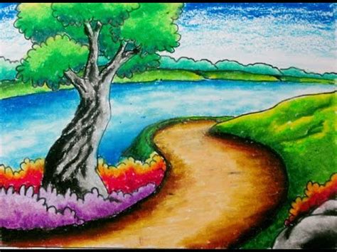 Menggambar pemandangan alam indah - YouTube