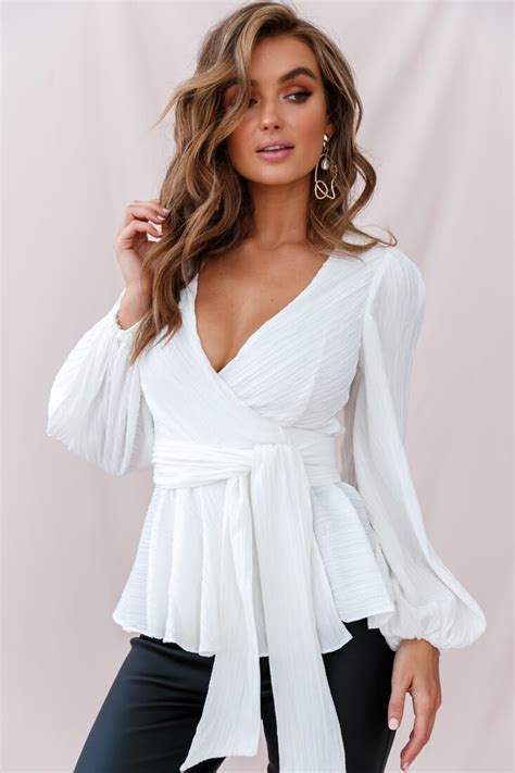 Macy Fit And Flare Wrap Top White Dressy Tops Fashion Tie Maxi Dress