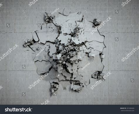 Explosion Crumbling Concrete Wall Bullet Hole Destruction Abstract
