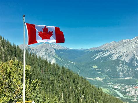 Canada Flag With Mountain Range View · Free Stock Photo