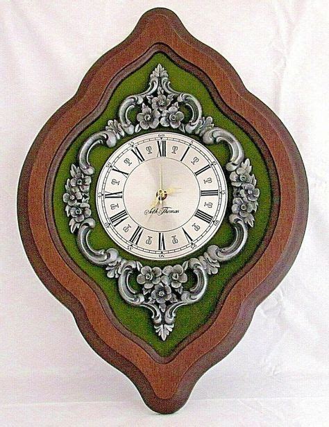 Vintage Seth Thomas Wall Clock Green Velvet Faux Wood Baroque E685 101