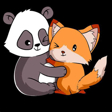 Fox Panda Forest Wild Life Animal Hug Cuddle Love Friendship Buddy