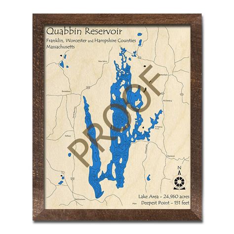 Quabbin Reservoir Ma 3d Wood Map Custom Nautical Chart Etsy