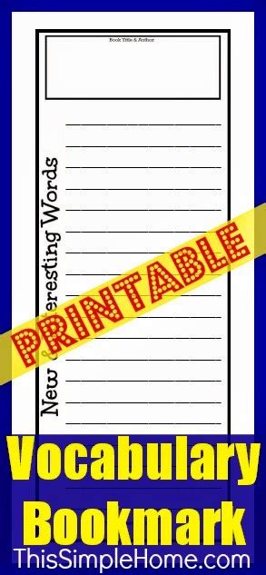 Vocabulary Bookmark Printable Free This Simple Home