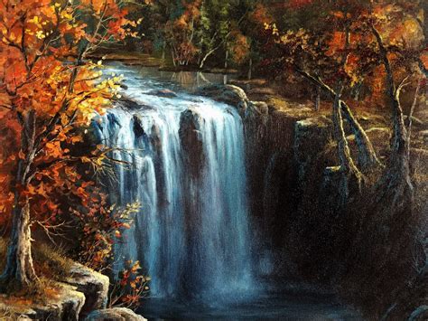 Waterfall In Autumn Oil Painting By Kevin Hill Watch Short Oil