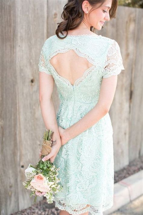 Mint Lace Short Bridesmaid Dress With Keyhole Back Bridesmaid Dresses