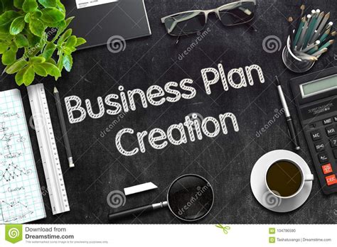 Business Plan Creation On Black Chalkboard 3d Rendering Stock