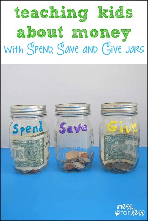 Teaching Kids About Money With Spend Save Give Jars Mess For Less