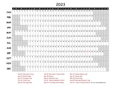 2023 Yearly Project Timeline Calendar South Africa Free Printable