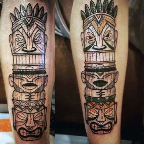 Tiki Tattoos 35 Tiki Tattoo Polynesian Tattoo Totem Pole Tattoo Calf