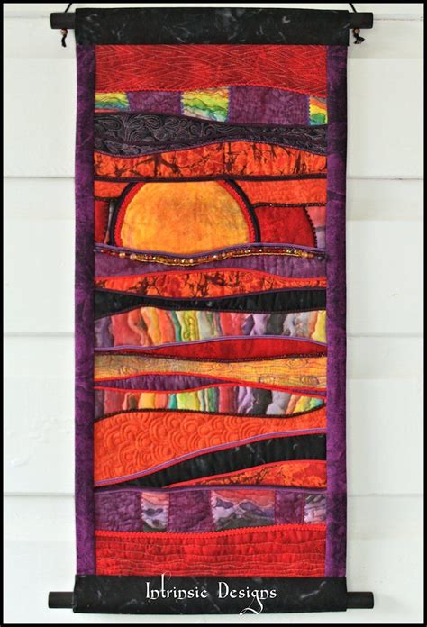 Sunset Quilted Fabric Abstract Wall Art Embroidered With Gemstones