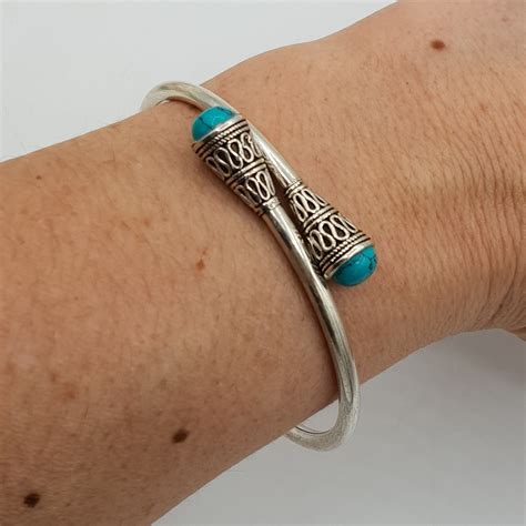 Zilveren Bangle Armband Met Turkoois Zilveren Edelsteen Armbanden