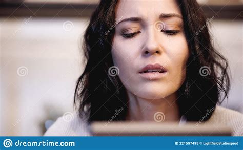 close up view of upset woman stock image image of casual lonely 221597495