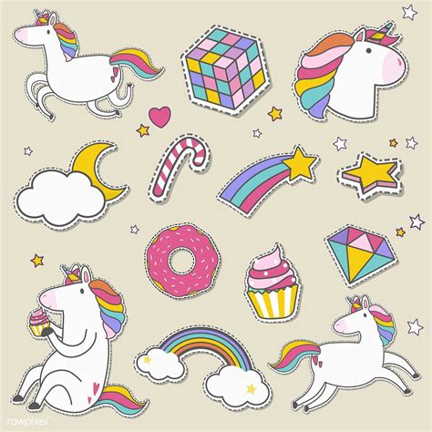 Set Of Unicorn Stickers Vector Free Image By Unicorn