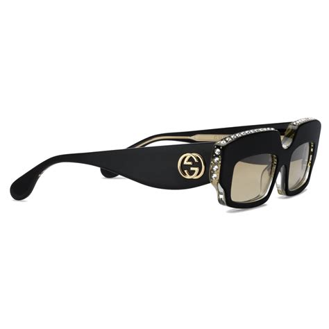 Gucci Rectangular Sunglasses With Crystals Black Gucci Eyewear Avvenice