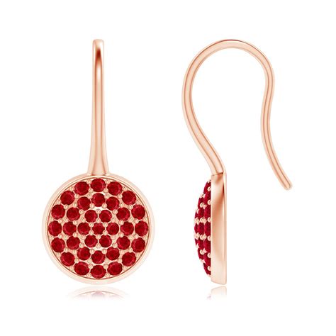 Pavé Set Ruby Circle Earrings with Fish Hook Angara