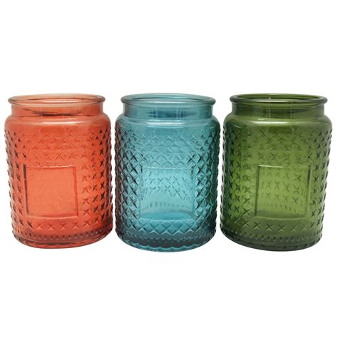 Large Embossed Glass Jar Candle 17oz Unique Candle Jars With Screw Top