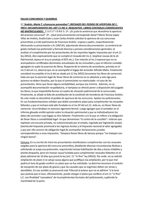 Fallos Concursos Y Quiebras Fallos Concursos Y Quiebras 2 “andrés