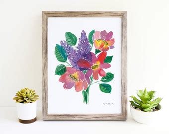 Poppy Wildflower Watercolor Painting Wall Art Print Pink Etsy