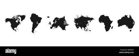 World Continents Set World Map Black Silhouettes Stock Vector Image