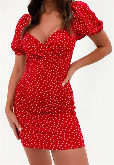 Red Polka Dot Wrap Puff Sleeve Mini Dress Polka Dot Dress Outfit Red