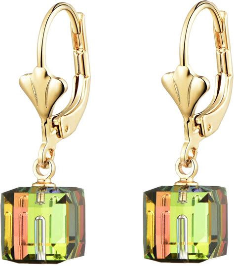Amazon Com Swarovski Crystal Cube Drop Leverback Earrings For Women