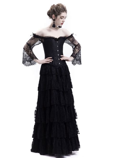 Black Lace Romantic Gothic Corset Long Prom Dress D1043 D Roseblooming