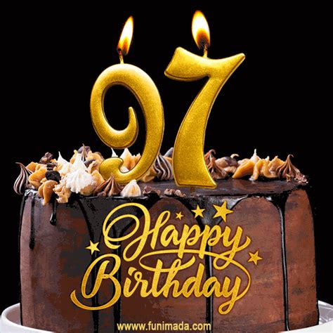 97 Birthday Chocolate Cake With Gold Glitter Number 97 Candles 
