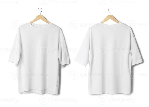White Oversize T Shirt Mockup Hanging Isolated On White Background With