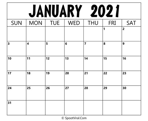 Choose any template from here which you like the most, making a calendar of any type becomes a lot easier when you have a template downloaded in your computer. Blank January 2021 Calendar Printable - Latest Calendar ...