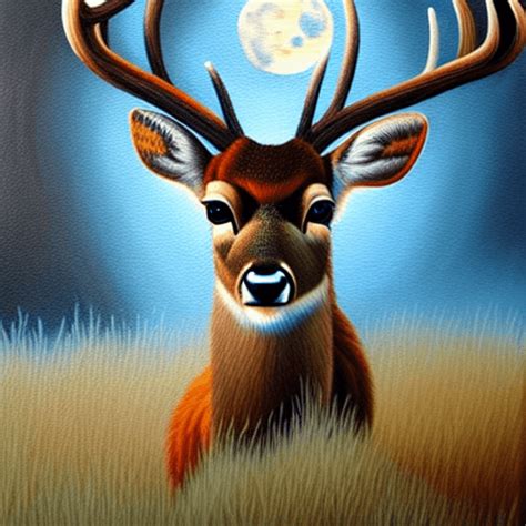 Realistic Painting Of A Deer In Moonlight · Creative Fabrica