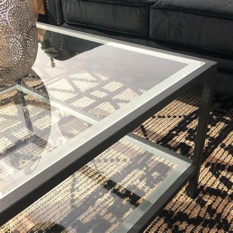 Krystof Square Coffee Table Black Metal Frame Glass Top Bunnings Australia