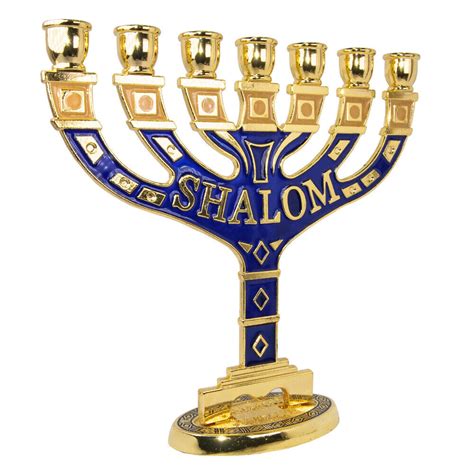 Menorah Seven Branched Candle Holder Jerusalem Blue Enamel Israel