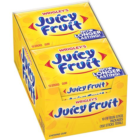 Juicy Fruit Original Bubble Gum Bulk Chewing Gum 15 Pc 10 Ct